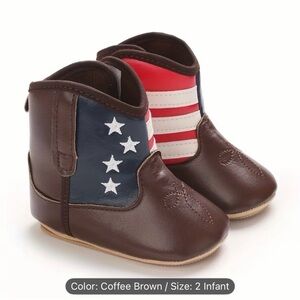 Brown and Flag Infant Toddler Cowboy Cowgirl Boots
